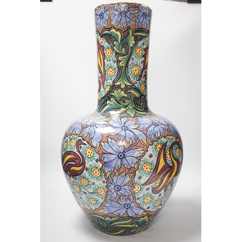 539 - A large Portuguese maiolica vase in de Morgan style, 58.5cm high