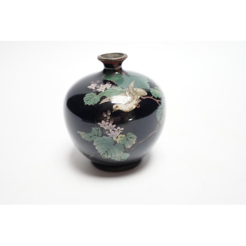 546 - A Japanese silver wire cloisonné enamel miniature globular vase, Meiji period, decorated with a dove... 