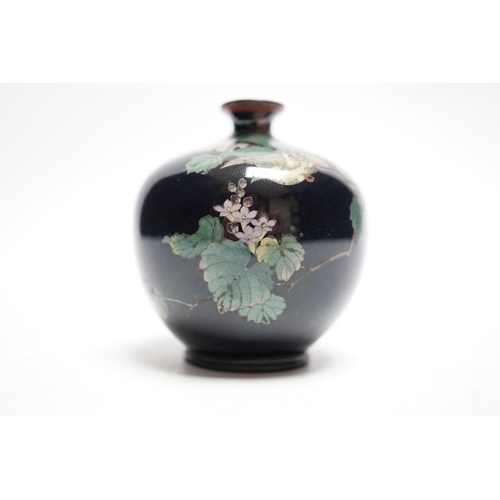 546 - A Japanese silver wire cloisonné enamel miniature globular vase, Meiji period, decorated with a dove... 