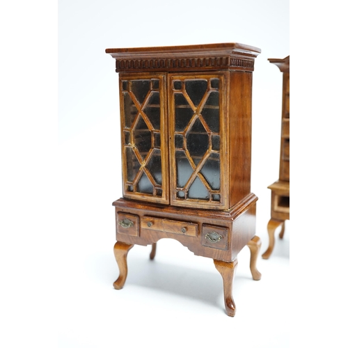 547 - Two pieces of early 20th century miniature furniture - a mid-18th century style walnut bookcase, ind... 