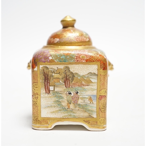 552 - An early 20th century Japanese Satsuma pottery miniature square pot and cover, signed Kinkozan, 6.5c... 