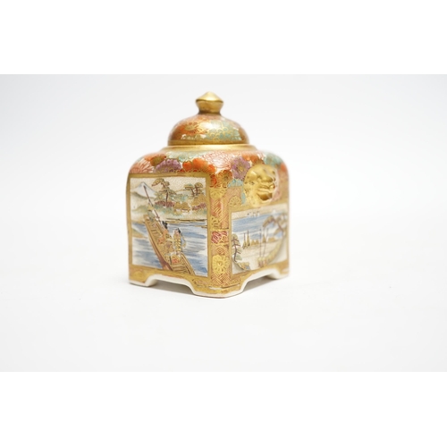 552 - An early 20th century Japanese Satsuma pottery miniature square pot and cover, signed Kinkozan, 6.5c... 