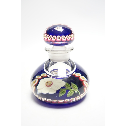 575 - A rare Paul Ysart white flower specimen glass inkwell or bottle and stopper, Caithness period, PY... 