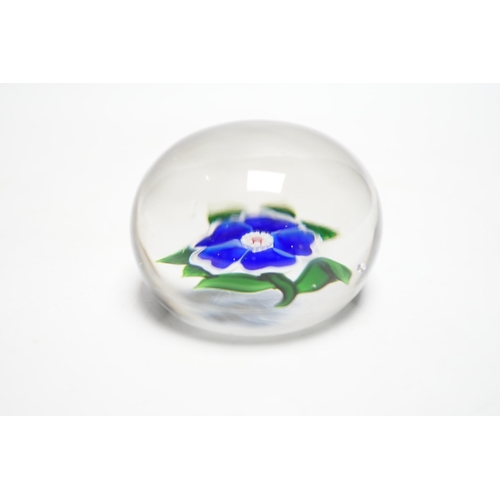 580 - A Baccarat blue flower paperweight, 6cm