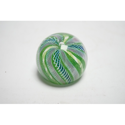 587 - A Paul Ysart latticino swirl crown paperweight, polished concave base, Caithness period, 6.5cm... 