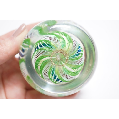 587 - A Paul Ysart latticino swirl crown paperweight, polished concave base, Caithness period, 6.5cm... 