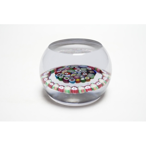 590 - A Paul Ysart concentric millefiori garland glass paperweight, Harland period, PY cane, 7.5cm... 