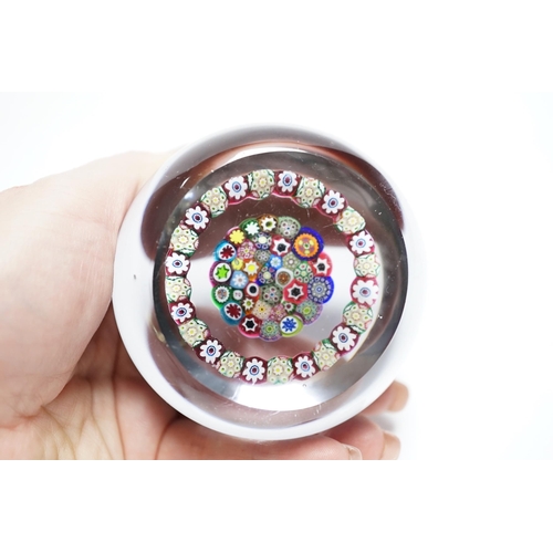 590 - A Paul Ysart concentric millefiori garland glass paperweight, Harland period, PY cane, 7.5cm... 