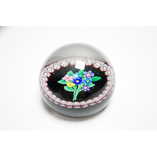 596 - A rare Paul Ysart small flower bouquet paperweight with double PY cane, Caithness period, CG pap... 