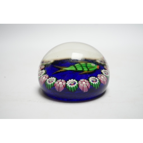 598 - A Paul Ysart green fish glass paperweight, post-war Moncrieff period, blue translucent ground, 7.5... 