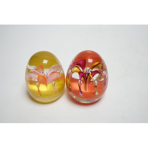 604 - Two Paul Ysart fountain glass paperweights, Harland/Highland period, one with Highland paperweight... 