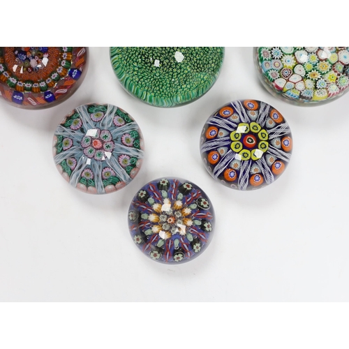 608 - Six various millefiori glass paperweights