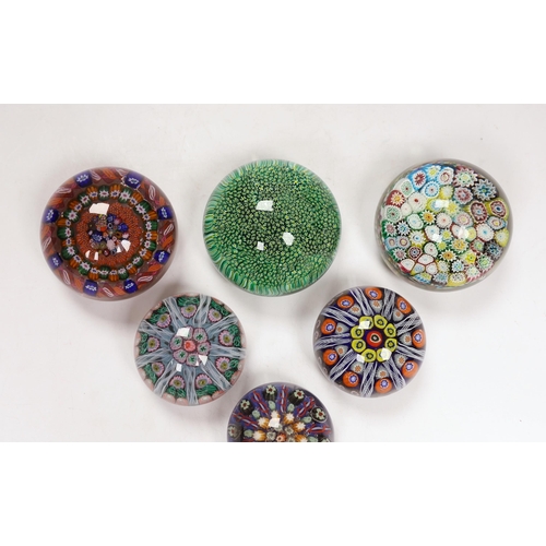 608 - Six various millefiori glass paperweights