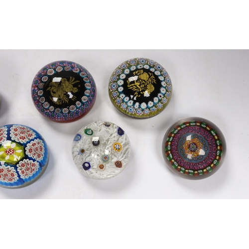 609 - Seven various glass millefiori paperweights, Murano etc.