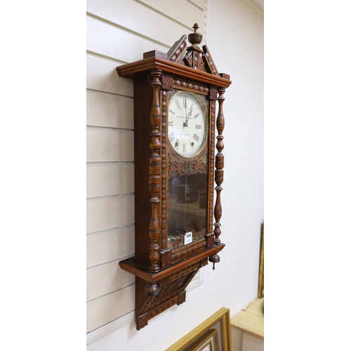 610 - A late 19th century mahogany wall clock, inscribed R Bonner Thomas, Port Madoc, 96cm high