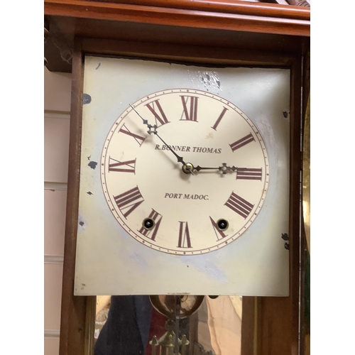 610 - A late 19th century mahogany wall clock, inscribed R Bonner Thomas, Port Madoc, 96cm high