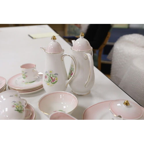 628 - A Susie Cooper floral printed part tea and coffee set