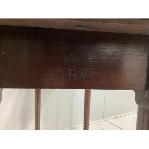 63 - An oak rectangular side table, bears George V Royal cypher, width 99cm, depth 45cm, height 74cm... 