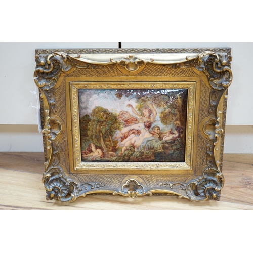 631 - Ernest Blancher (1855-1935) After Jean-Honoré Fragonard (French, 1732-1806) Limoges convex plaque en... 