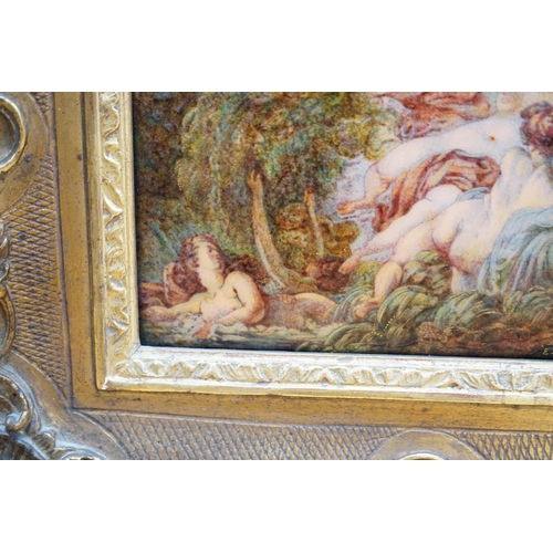 631 - Ernest Blancher (1855-1935) After Jean-Honoré Fragonard (French, 1732-1806) Limoges convex plaque en... 