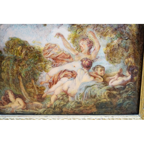 631 - Ernest Blancher (1855-1935) After Jean-Honoré Fragonard (French, 1732-1806) Limoges convex plaque en... 