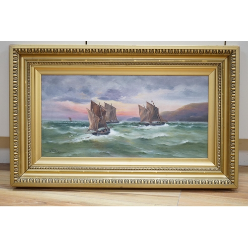 700 - A Binbeck (b. 1900) oil on canvas, Shipping off Hastings, signed, 30 x 60cm, ornate gilt framed... 