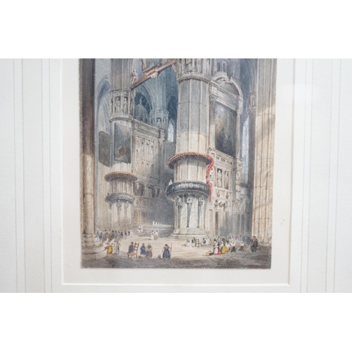 713 - Andrew Mercer (1775-1842), miniature watercolour on card, Interior of Milan Cathedral, inscribed ver... 