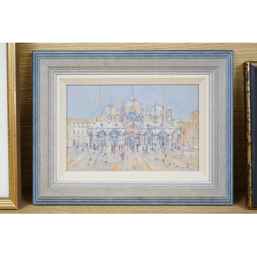 724 - Stephen T. Cook, oil on board, St Marks, Venice, signed, inscribed gallery label verso, 14 x 21cm... 