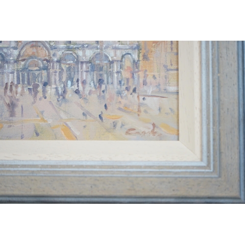 724 - Stephen T. Cook, oil on board, St Marks, Venice, signed, inscribed gallery label verso, 14 x 21cm... 