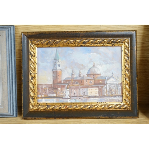 725 - Stephen T. Cook, oil on board, Santa Maria Della Salute, Venice, signed, inscribed gallery label ver... 