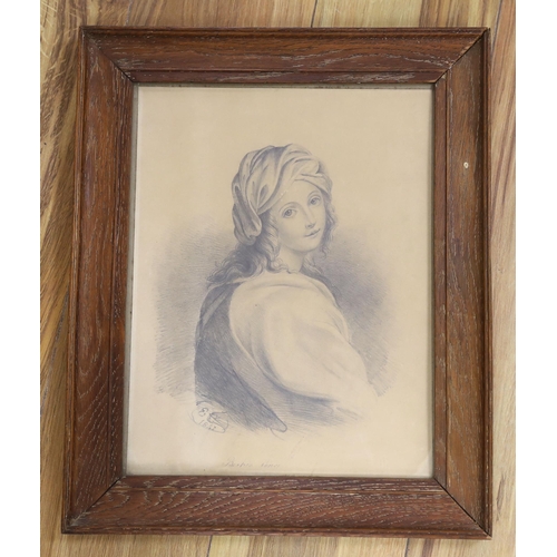 730 - 19th century School, pencil sketch, 'Beatrice Cenci', initialled E C and dated 1841, 33 x 25cm... 