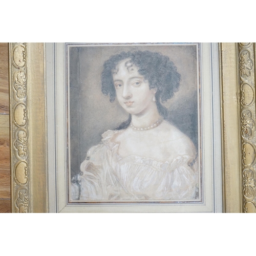 731 - After Peter Lely (1618-1680) heightened pastel, Portrait of Nell Gwyn, unsigned, details verso, 28 x... 