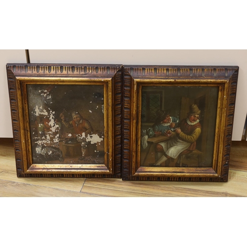 737 - 19th century Dutch School, pair of oil on tin panels, Tavern scene and Blacksmith, 20 x 17cm (one a.... 