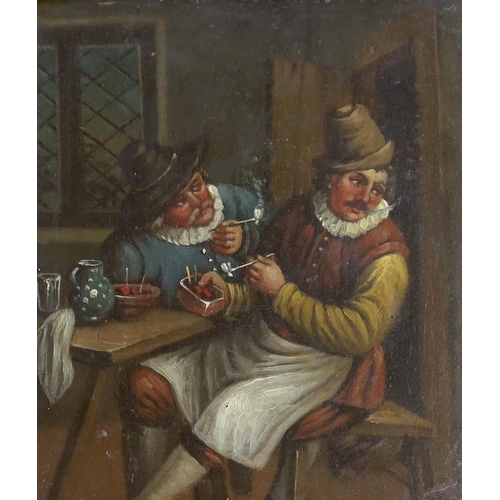 737 - 19th century Dutch School, pair of oil on tin panels, Tavern scene and Blacksmith, 20 x 17cm (one a.... 