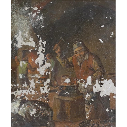 737 - 19th century Dutch School, pair of oil on tin panels, Tavern scene and Blacksmith, 20 x 17cm (one a.... 