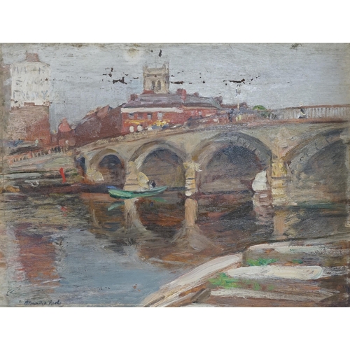 738 - Alexander Ignatius Roche RSA (Scottish, 1861-1921), oil on board, Worcester Bridge, signed, with A... 