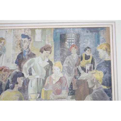 740 - Elspeth Buchanan (Scottish, 1915-2011) mixed media, Figures in café, signed, 47 x 66cm