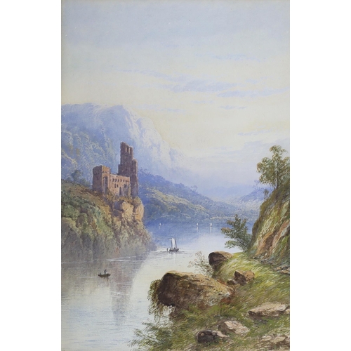 741 - E.L. Raymond (British, mid 19th century), watercolour, Alpine mountainous lake scene, signed, monogr... 