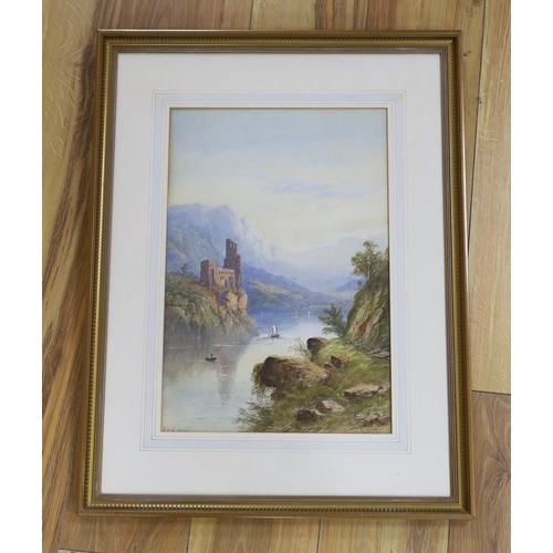 741 - E.L. Raymond (British, mid 19th century), watercolour, Alpine mountainous lake scene, signed, monogr... 