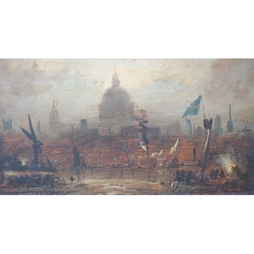 743 - Late 19th/early 20th century English school, oil on board, St Paul's Cathedral, London, unsigned, 27... 