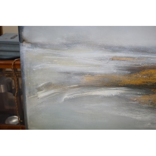 753 - Marco Crivello (Contemporary) abstract oil and gold leaf on board, Falling tide, signed and dated 20... 