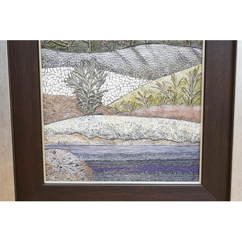 756 - Anne Raubenheimer (contemporary, South African), mixed media and collage plaque, Rosemary Stream, si... 