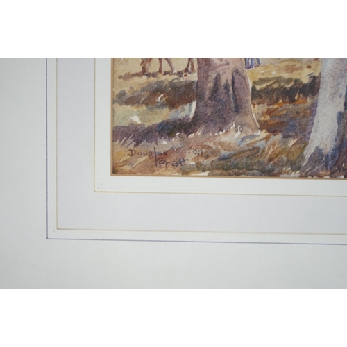 763 - Douglas Pratt (Australian, 1900-1972), watercolour, Woodland landscape with horses, signed and dated... 