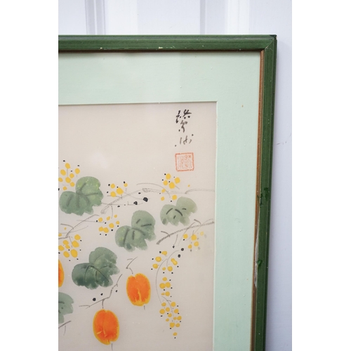 768 - Chinese School, watercolour on silk, Persimmons and plums, 33 x 40cm