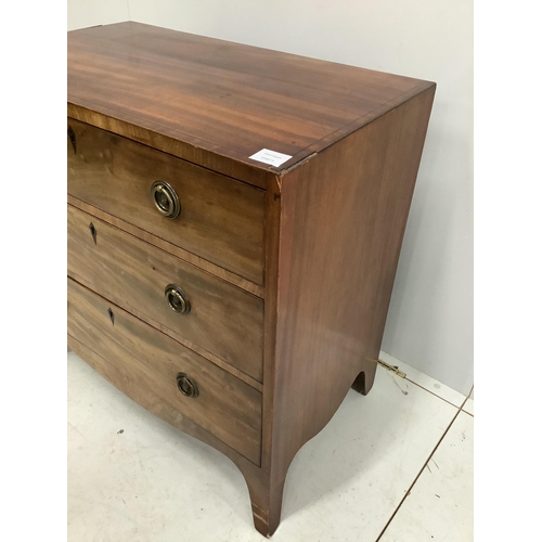 77 - A small Regency mahogany chest of three drawers, width 76cm, depth 45cm, height 76cm