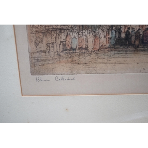 770 - Edward Sharland (1884-1967), coloured etching, Rheims Cathedral, signed in pencil, 52 x 31cm