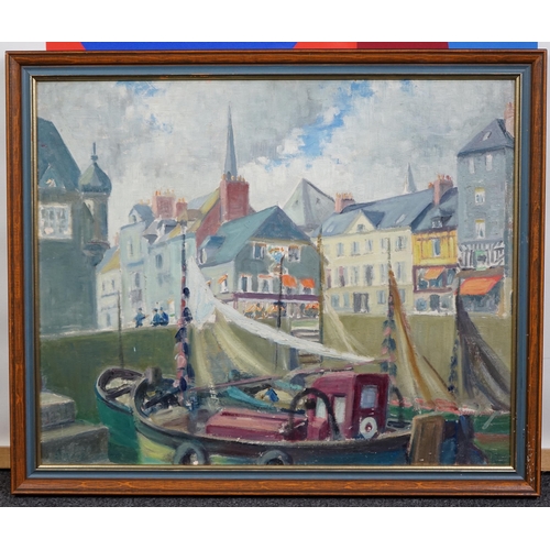 772 - Alfred E. Kerr (1901-1980), oil on board, Fishing boat in harbour, signed, 37 x 45cm