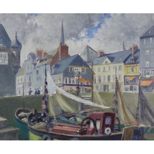 772 - Alfred E. Kerr (1901-1980), oil on board, Fishing boat in harbour, signed, 37 x 45cm