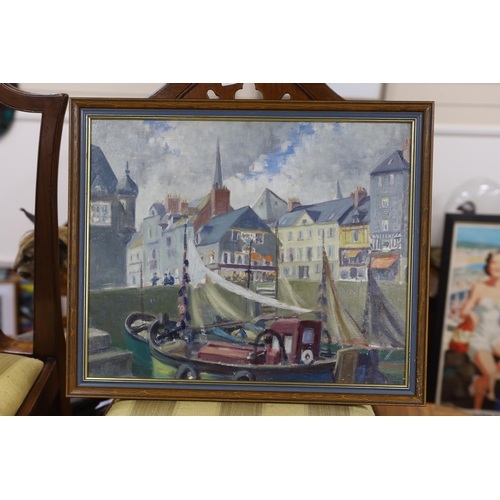 772 - Alfred E. Kerr (1901-1980), oil on board, Fishing boat in harbour, signed, 37 x 45cm