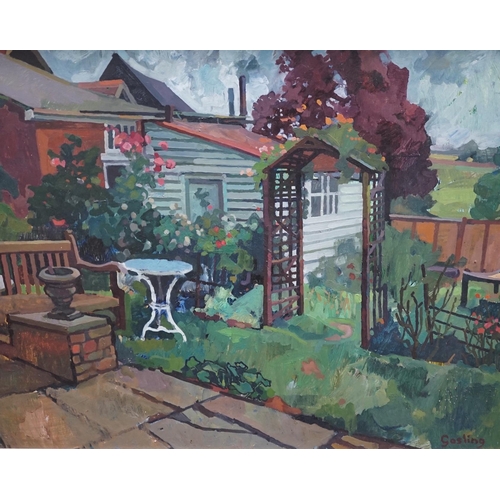 773 - Annabel Gosling (b.1942), oil on board, Garden scene, signed, The Rowley Gallery label verso, 60 x 7... 